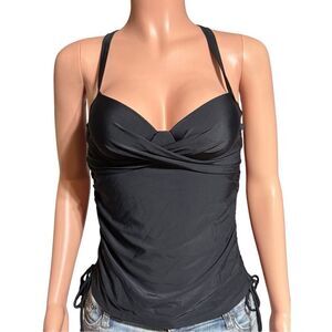 Fashion Nova black tankini side ruched swimwear top M